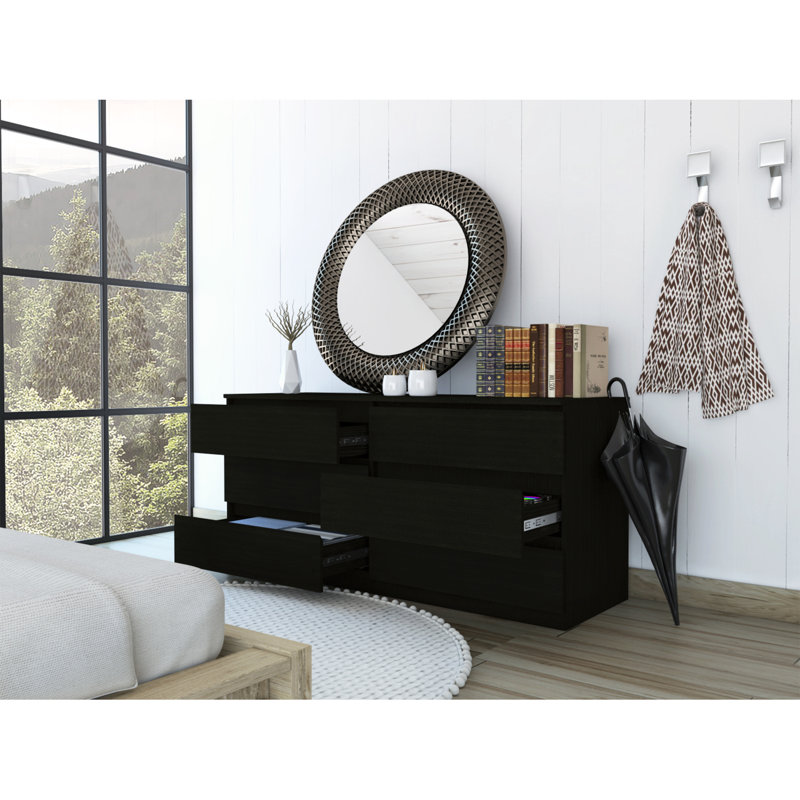 Commode double 6 tiroirs Asteria, poignées en métal