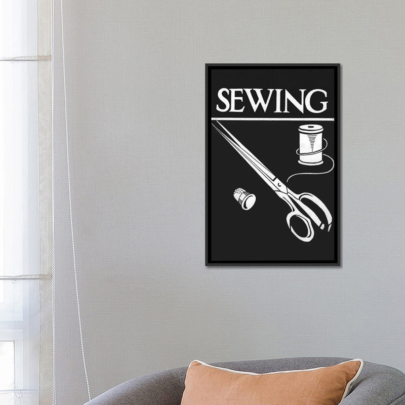 «Sewing», reproduction d'impression sur toile, H 26 po x l 18 po x P 1,5 po, Toile avec cadre noir, Pas de tapis