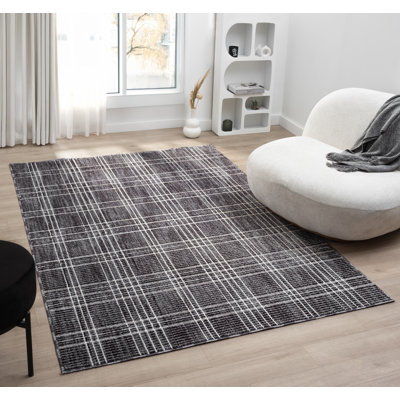 Tapis à motif écossais gris / blanc de la collection Clowers, 5 pi x 7 pi