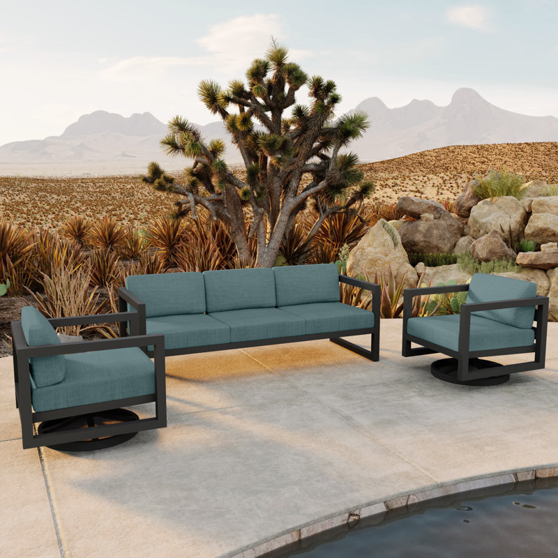 Avion 3 Piece Sofa Set With Swivel, Canvas Charcoal Sunbrella® Canvas, Slate