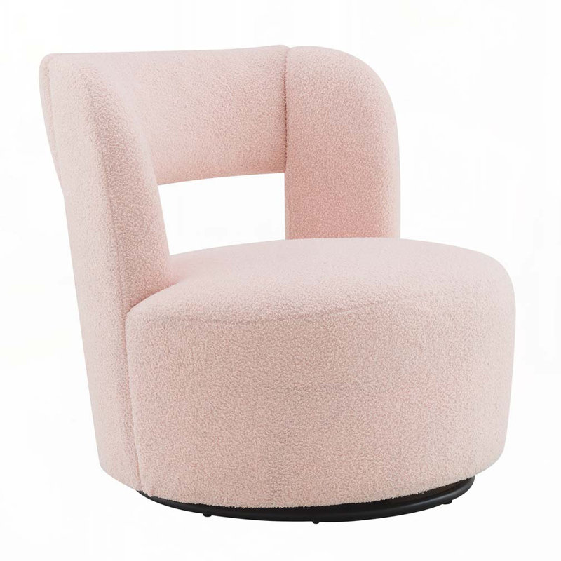 Teddy Fabric Swivel Barrel Chair, Light Pink Teddy