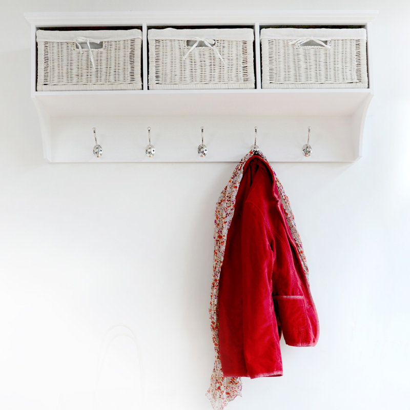 Erica Solid Wood Wall 5 - Hook Wall Mounted Coat Rack, White