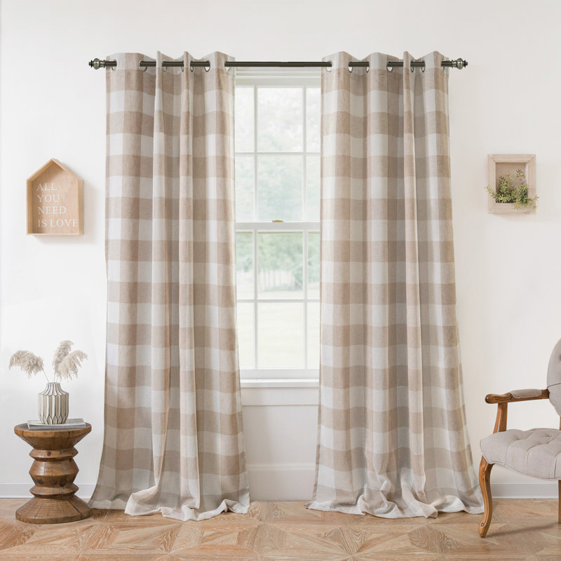 Adamantini Plaid Blackout Thermal Grommet Curtain Panels, 52" W x 84" L, Taupe