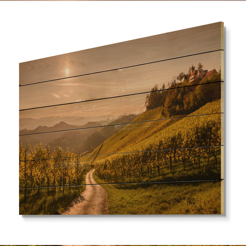 Paysage toscan de vin en été - Peinture sur bois sans cadre, H 16 po x l 32 po x P 1 po