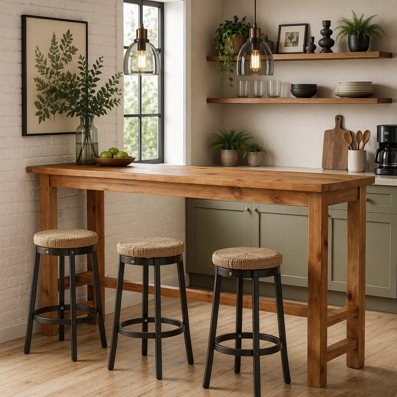 Solid Wood Bar Table, Rectangular Counter Height Pub Table