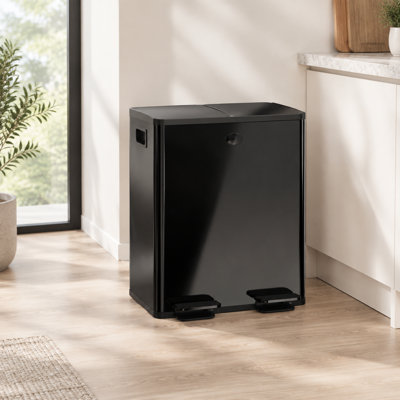 Poubelle à double compartiment avec couvercles séparés et séparateur de déchets actionné au pied