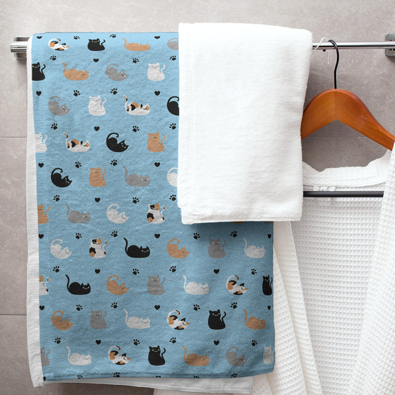Serviette de bain chat, Bleu/blanc
