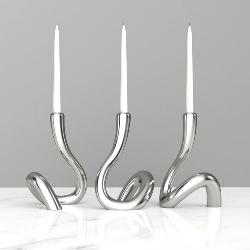 Serpente 8" Silver Aluminum Modern Candlestick