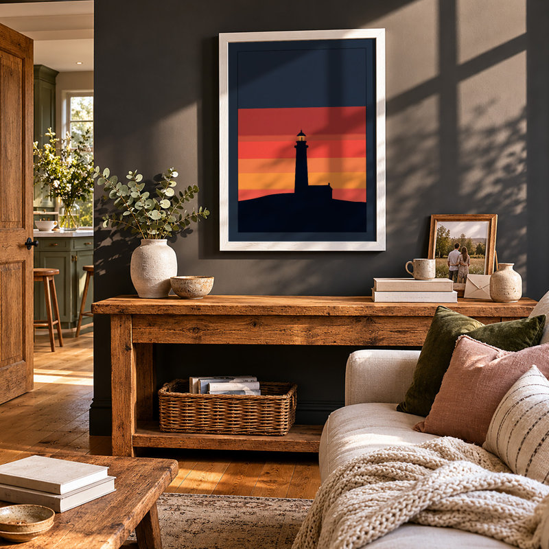 Lighthouse At Dusk Minimalist - Print, A2 - 59.4 x 42.0 cm, White