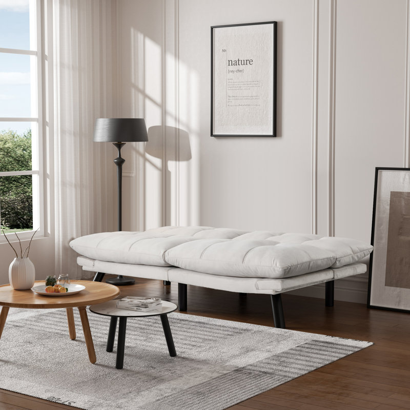 Canapé-lit inclinable convertible 70,9 po avec accoudoirs réglables, Velours blanc