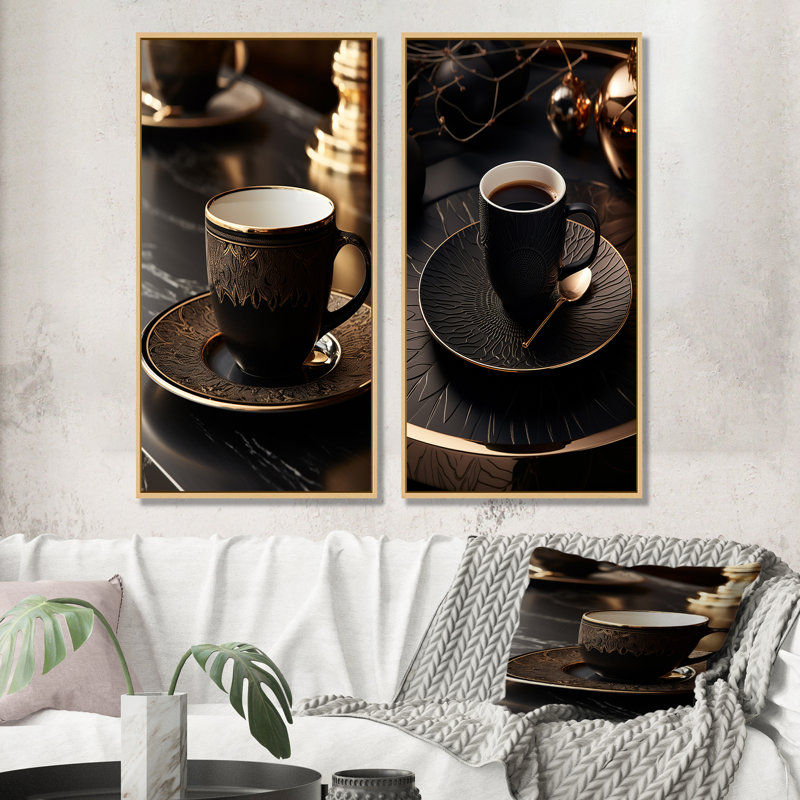 Black Coffee Espresso Eclipses - Ensemble de 2 décorations murales café, H 28 po x l 25 po, Encadrement brun