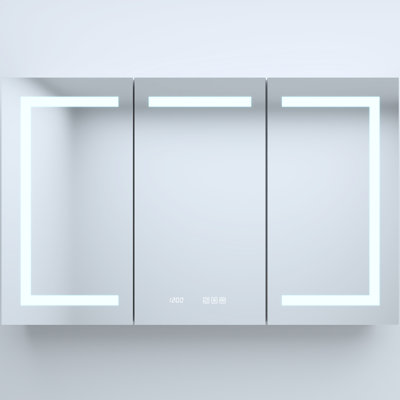 48 In. W X 30 H Silver Aluminum Medicine Cabinet With Mirror, Led, Clock, - Fog Function, Beveled Frame Rectangular Led Lights, Design, Adjustable Shelves