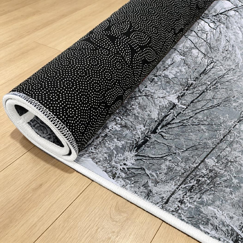 Green Snow Branches Winter Forest Snowy Tree Wonderland Landscape Beautiful Machine Washable Indoor Area Rug