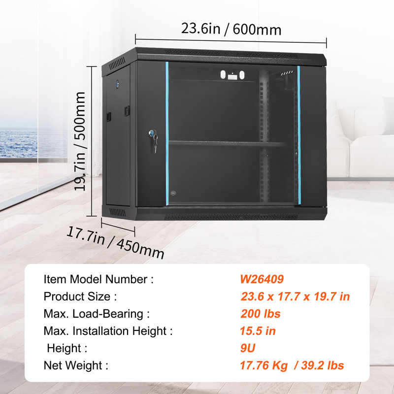 VEVOR Wall Mount Network Server Cabinet, Server Rack Cabinet Enclosure. for IT Equipment., 19.7" H x 23.6" W x 17.7" D