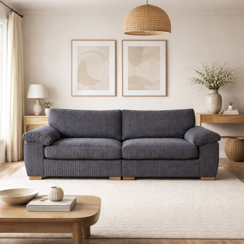 2 Seater Corduroy Sofa, Grey