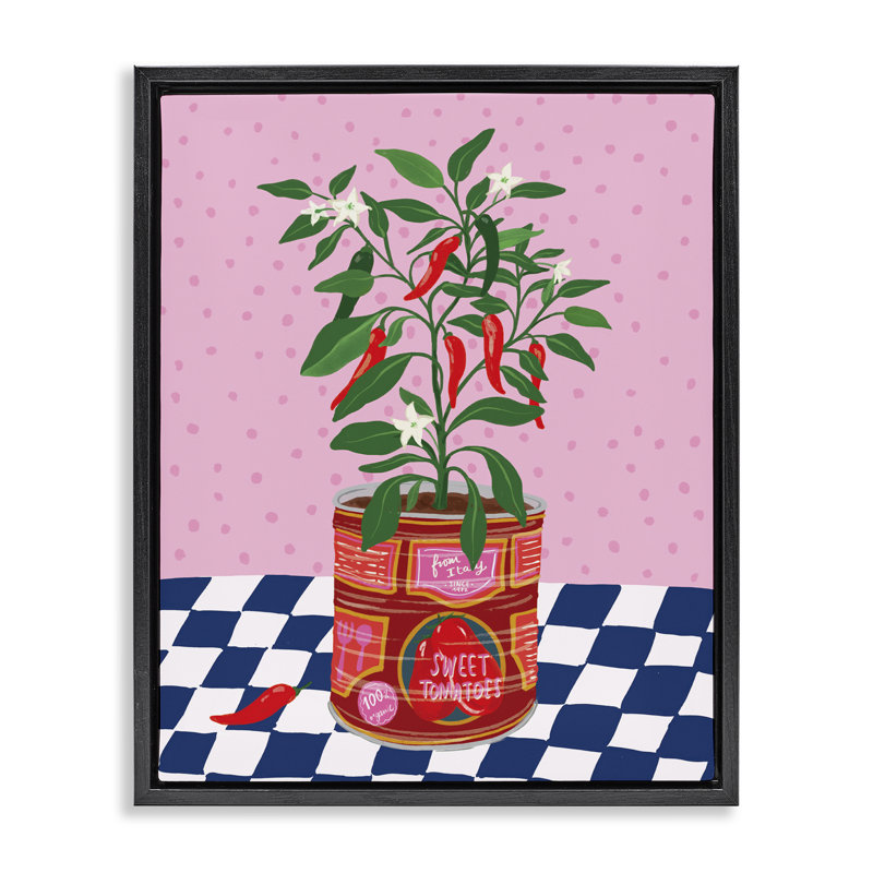  «Pepper Plant in Tin», art mural sur toile par Be Ni La, H 21 po x l 17 po, Noir, noir, noir, noir