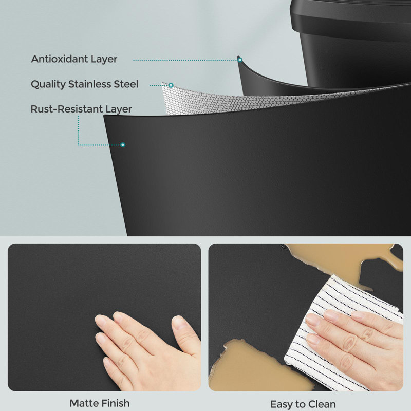 18-Gallon Black Stainless Steel Pedal Trash Can