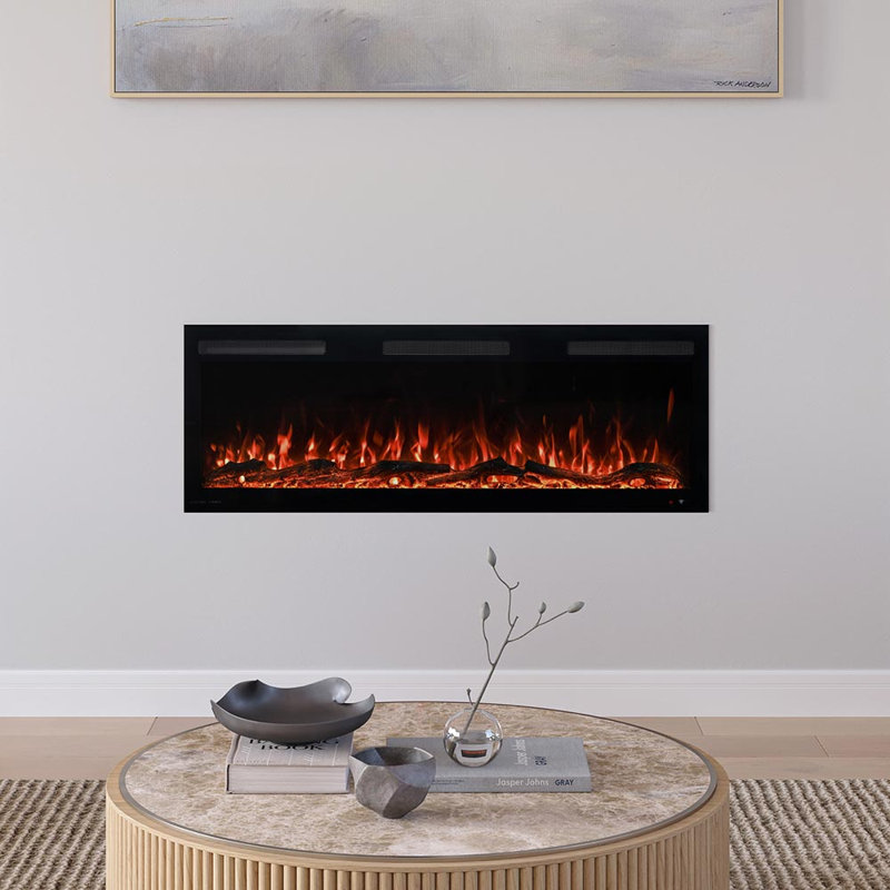 Vibrance Recessed or Wall Mounted Electric Fireplace Heater, Multi-Flame Colors, Voice Assistant Compatible, Logs & Crystals, Remote Control