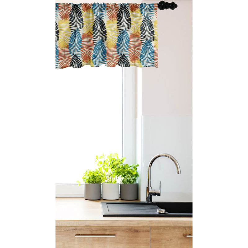 Multicolor Tropical Palm Leaves Satin Rod Pocket Valance 54" x 12"