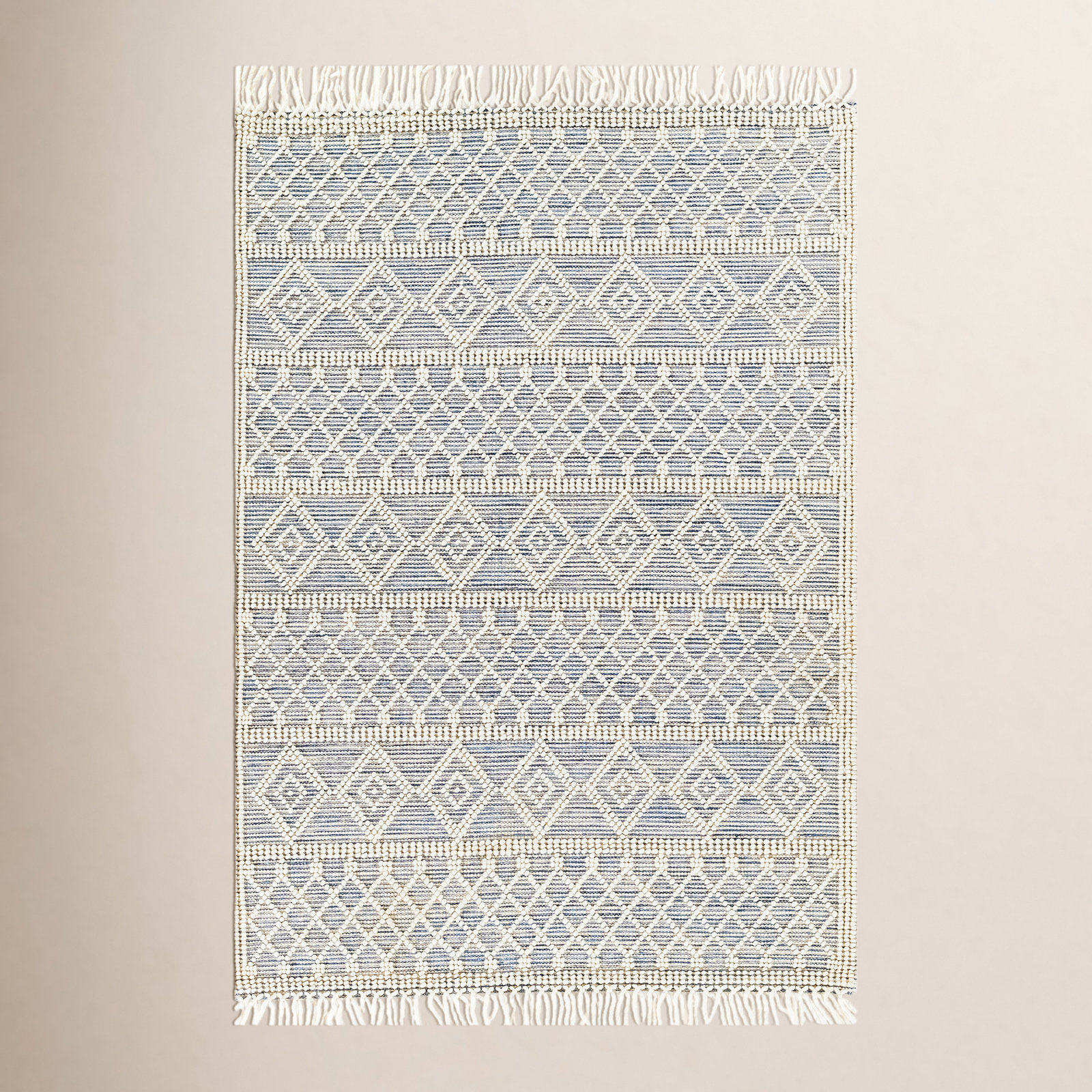 Beige Light Blue Hand-Woven Geometric Rug, Rectangle 8' x 10'