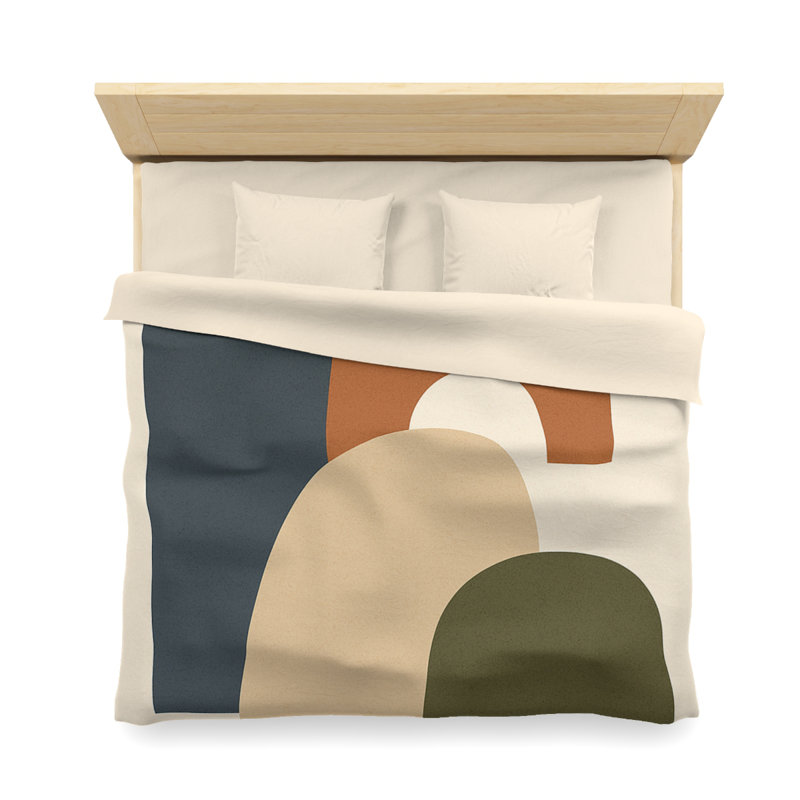 Microfiber Duvet Cover Boho Style, Design 15, King Duvet Cover, Navy/Green/Beige/Cream