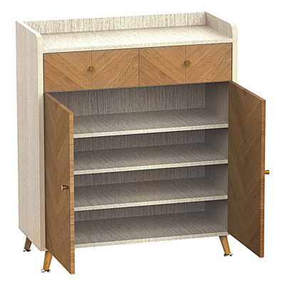 Range-chaussures à 4 niveaux avec 2 tiroirs, armoire à chaussures en bois avec 2 portes et tablettes réglables