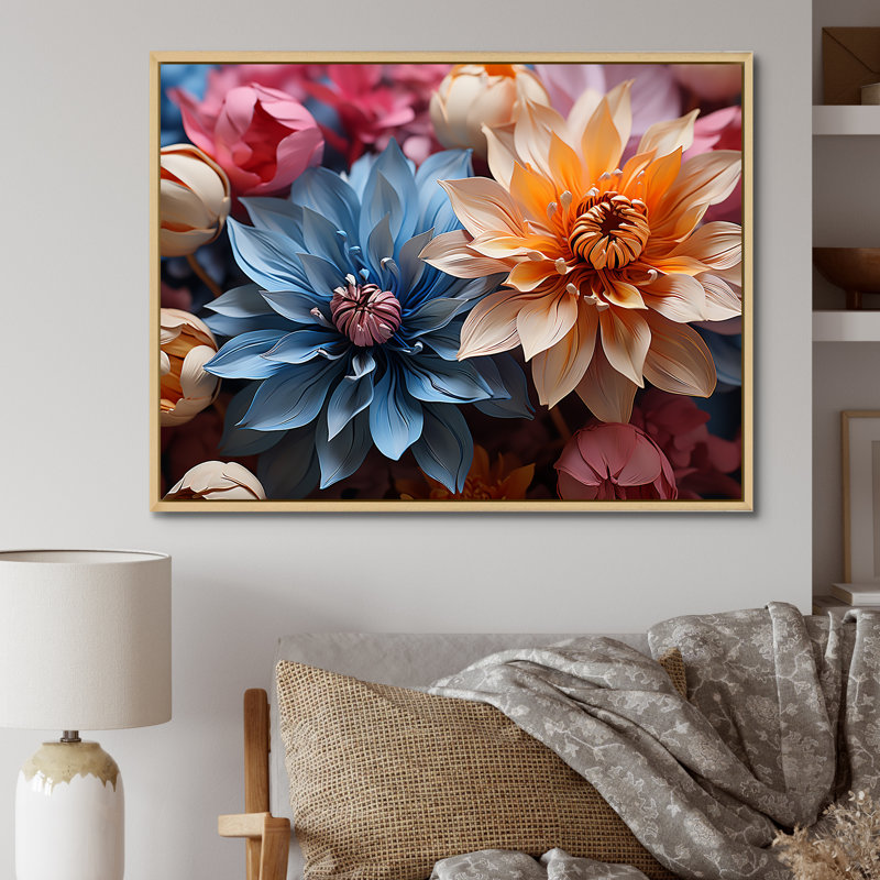 «Colorful Cornflowers Abstraction II», reproduction sur toile, Cadre naturel flottant, H 16 po x l 32 po x P 1 po