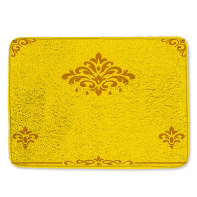 Tapis de bain jaune à motif damassé