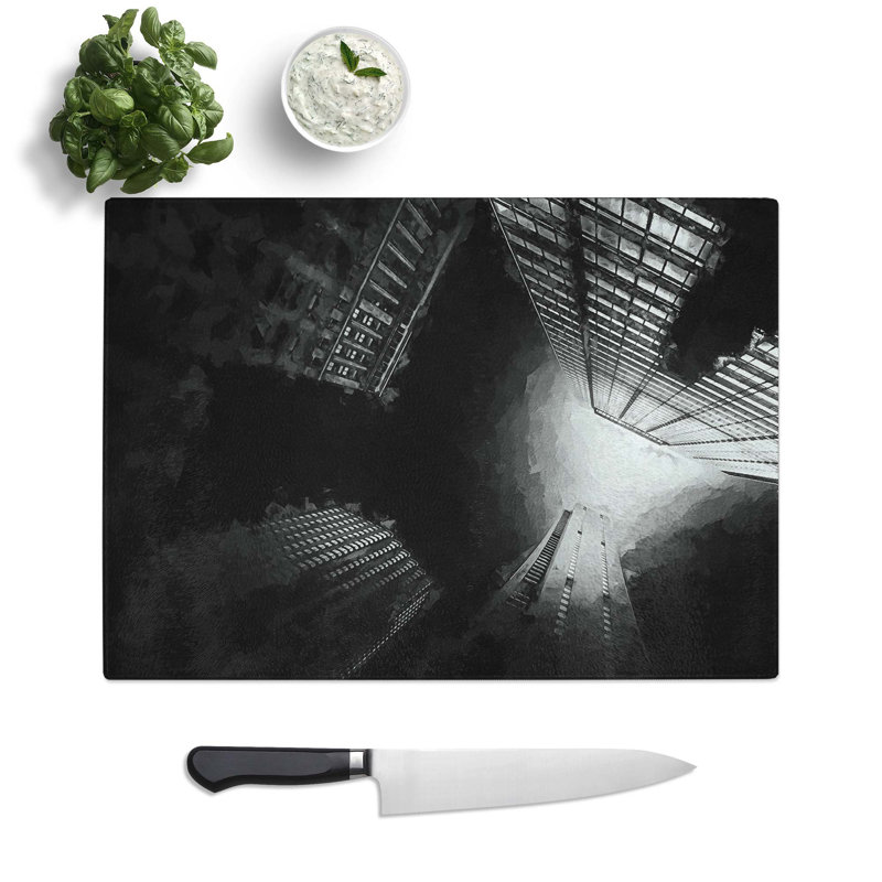 Tempered Glass Skyscrapers at Night Chopping Board, 39 cm W x 28.5 cm L