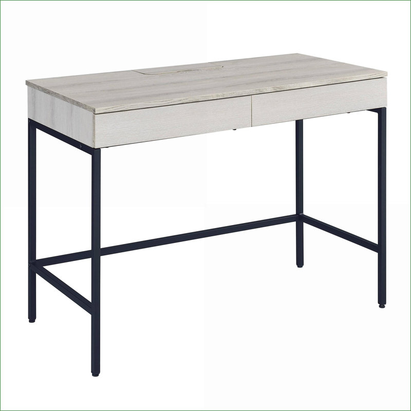Bureau, Bureau d'écriture rustique moderne avec 2 tiroirs, l 42,5 po x P 19,5 po x H 30,5 po | Naturel + noir | Bois et métal