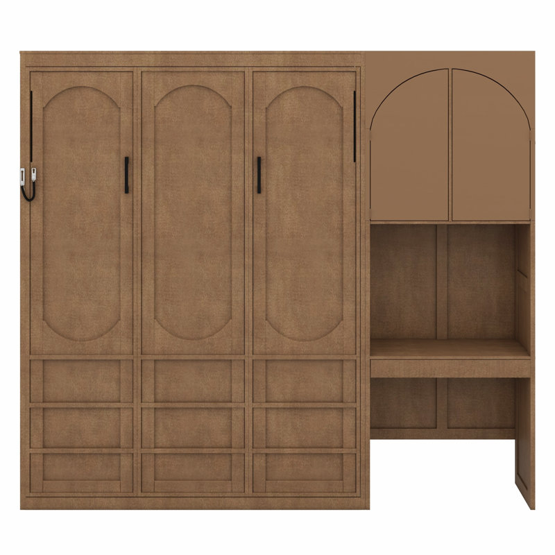 Lit mural peu encombrant avec armoire réversible de gauche à droite, éclairage DEL et tiroir, Walnut