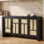 Buffet en rotin de 150 cm avec 4 portes et étagères réglables, style bohème, idéal pour la cuisine, l'entrée ou le salon.-1835442402