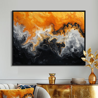 Orange orange abstrait noir liquide rivière I - encre liquide abstrait