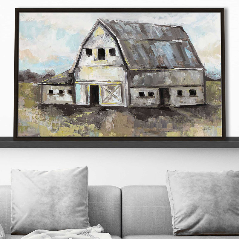 Tranquil Barn par Jeanette Vertentes - Peinture, Cadre flottant espresso, H 31,5 po x l 51,5 po x P 2 po