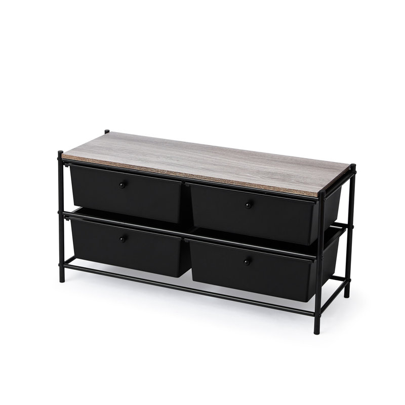 Suprima 4 Drawer Storage Drawer, Black/Tan