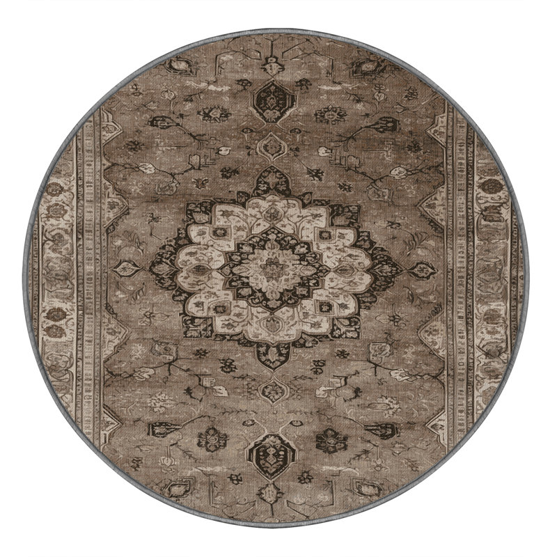 Machine Washable Persian Gray Area Rug, Round 4'