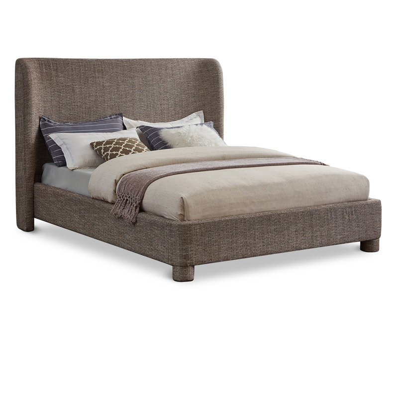 Kiria Upholstered Wingback Bed, King, Brown Linen Textured Fabric