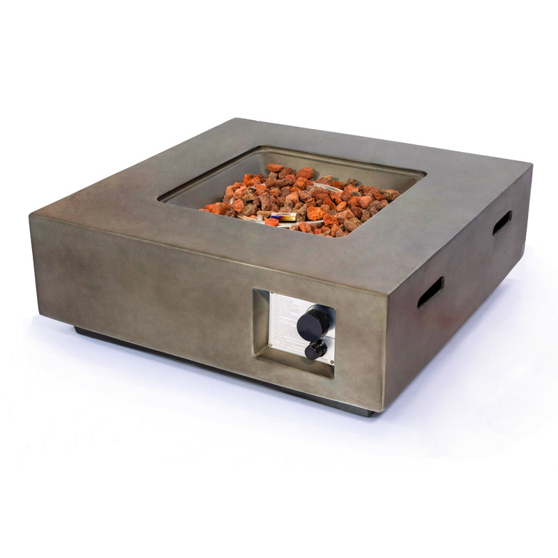 Daries Square Polyresin Propane Smokeless Fire Pit Table, Dark Stone
