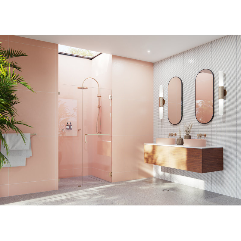Umbra 48.75 in. x 78 in. Fully Frameless Wall Hinge Towel Bar Shower Door, Brushed Bronze