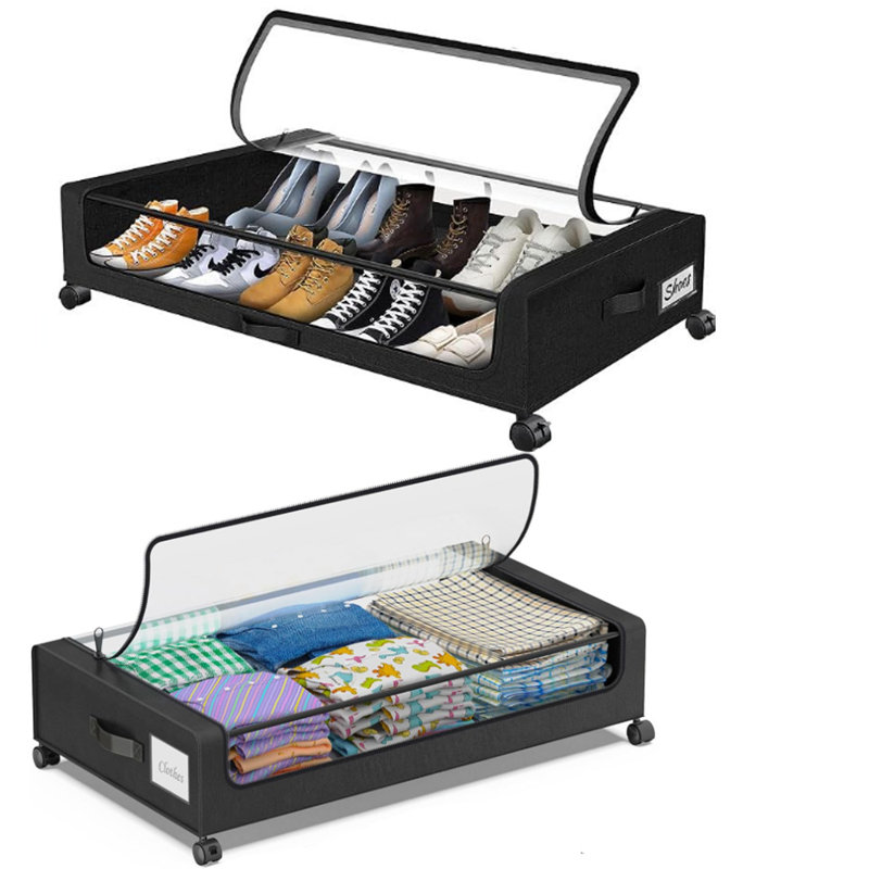 2Pack Under Bed Storage with Wheels,Under Bed Storage Containers, Under Bed Shoe Storage Organizer, Rolling Under Bed Metal Drawer for Clothes, Blankets(