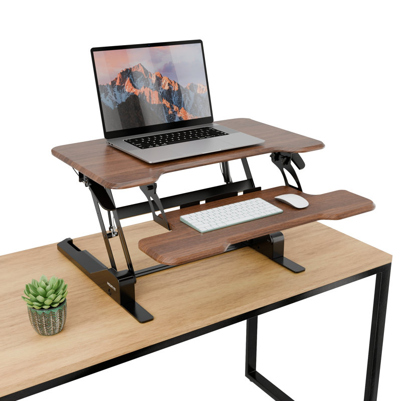 30" Dark Walnut Woodgrain Steel Standing Desk Converter