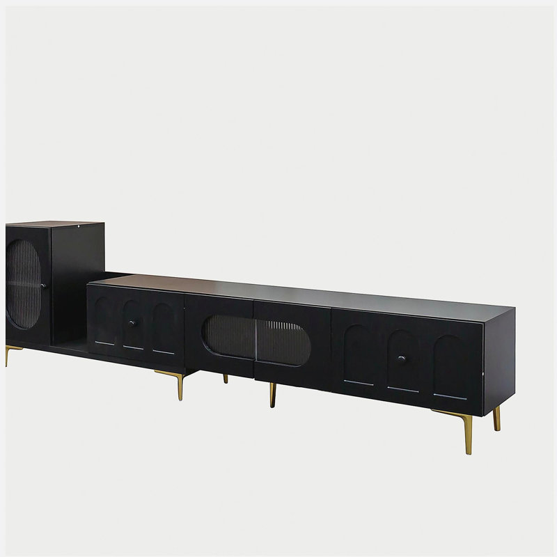 Wooden extendable TV stand rectangular entertainment center, media TV stand, Black