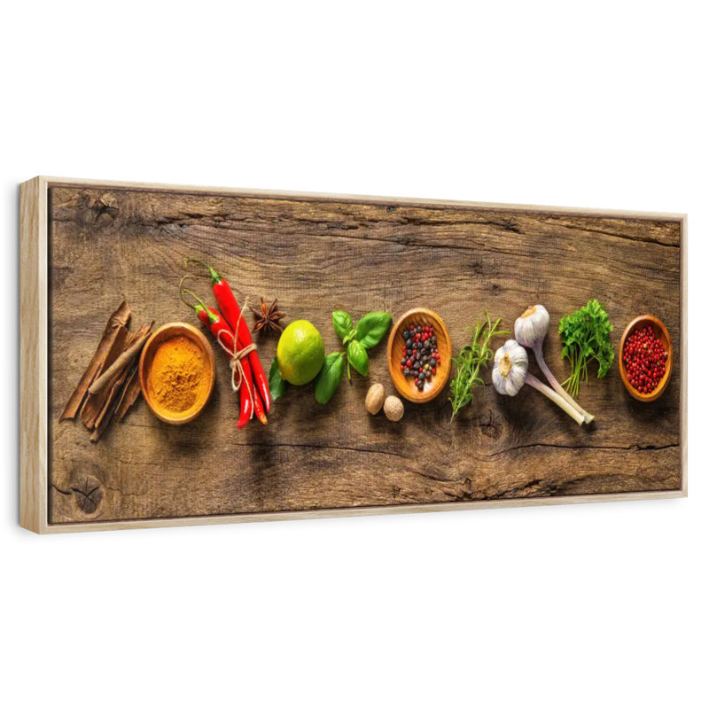 Épices et herbes savoureuses, Cadre flottant en bois naturel, 37" X 13"