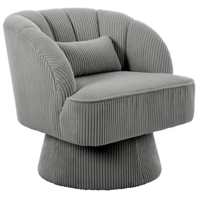 Fauteuil demi-tonneau pivotant en velours côtelé moelleux, canapé de lecture rond confortable avec dossier rayé pour la chambre à coucher