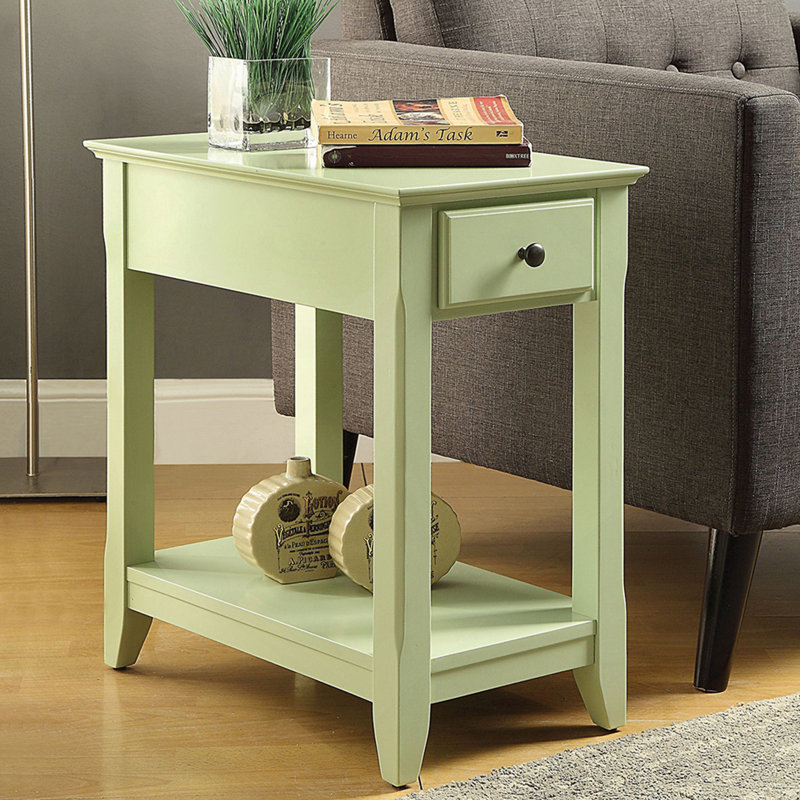 Plateau rectangulaire en bois avec un tiroir, vert clair