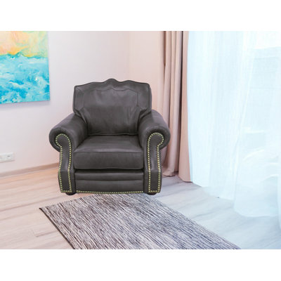Stana 48" Genuine Leather Rolled Arm Club Chair with Nailhead Trim