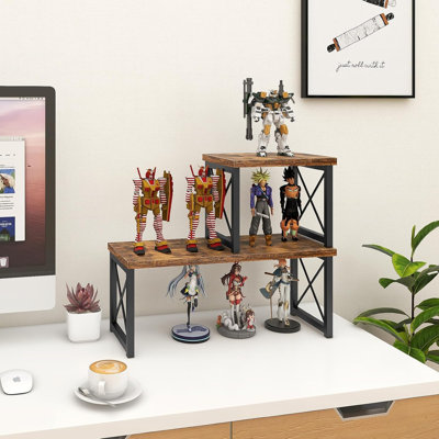Tablette de bureau en bois, petite bibliothèque ajustable à 2 niveaux, support de bureau empilable autoportant, organisateurs de rangement, présentoir de comptoir de cuisine, brun rustique