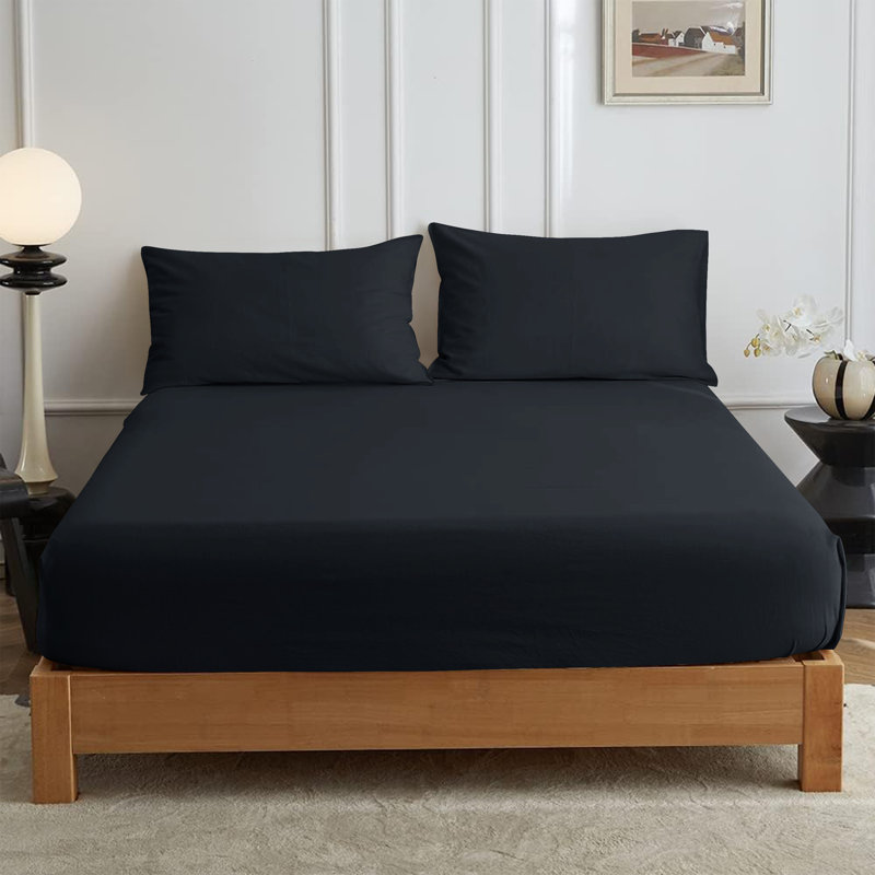 Leila Microfiber 25cm Deep Pocket Fitted Bed Sheet, Black, Single (3')