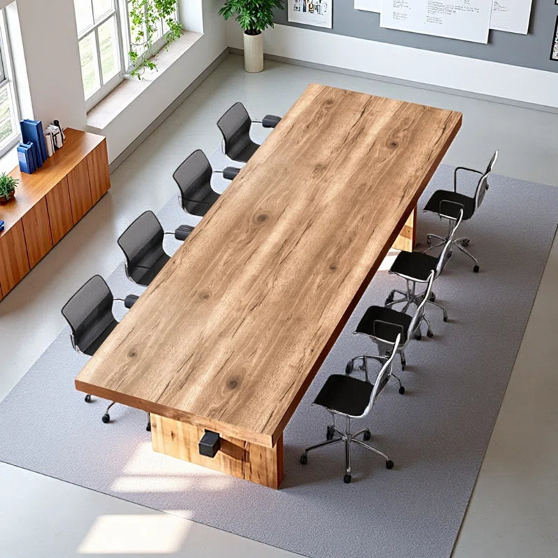 Tablette de conférence en bois massif de style industriel moderne, 29.53" H x 94.49" W x 35.43" D