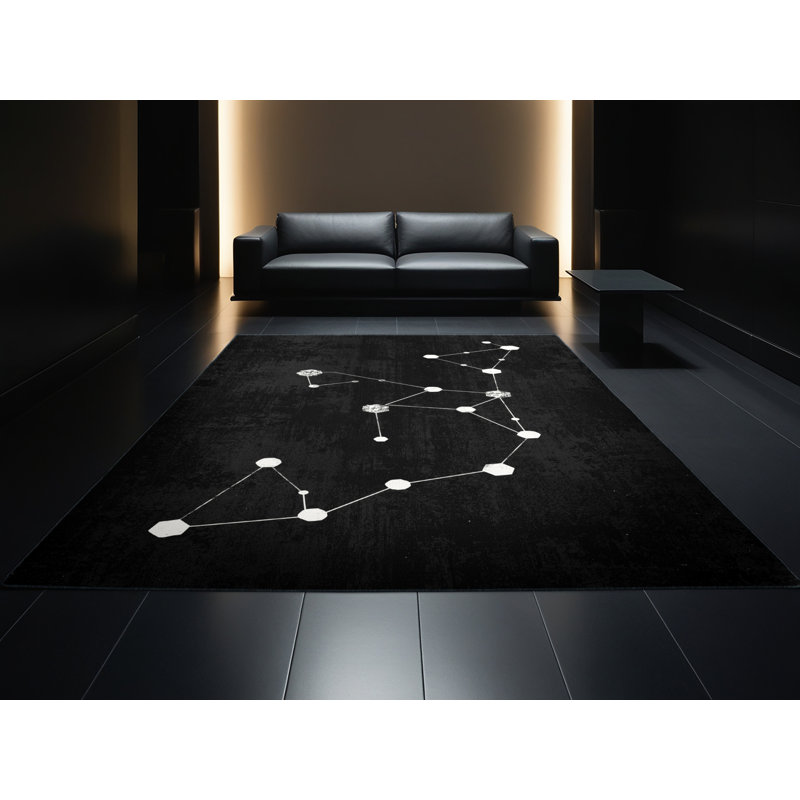 Machine Washable Pavlo Modern & Contemporary Geometric Rug in Black – Black Binding, 2 x 5